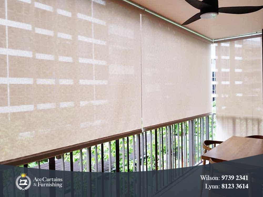 Sheer roller blinds for condo balcony.