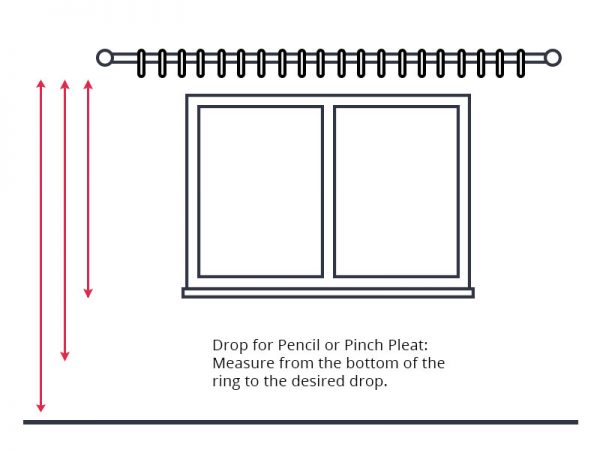 Guide to measuring curtain drop for pencil or pinch pleat curtains.