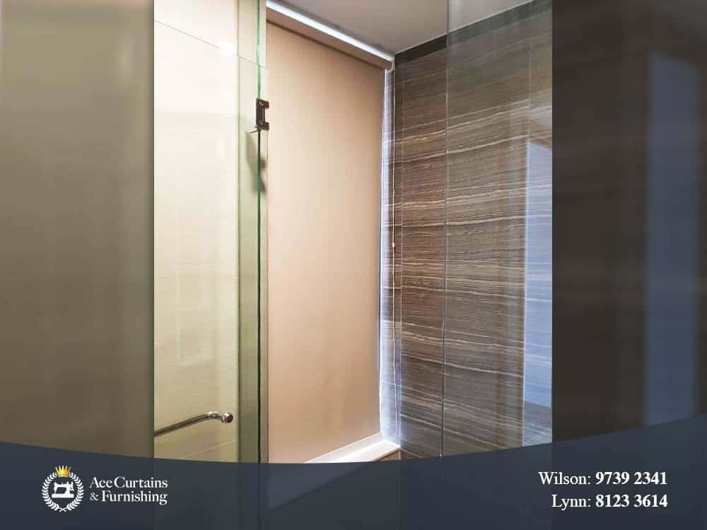Privacy opaque roller blind for bathroom.