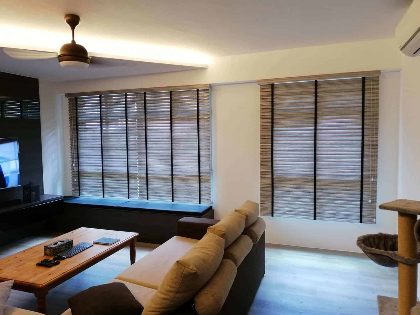 Living room PVC Venetian blinds set with wooden pattern