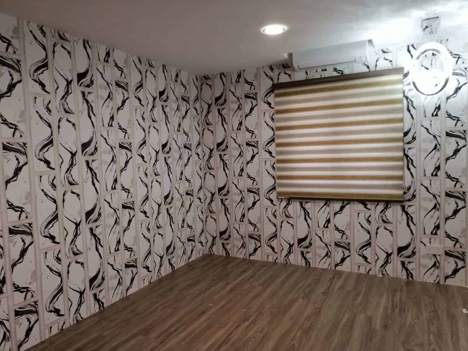 HDB bedroom wallpaper with Korean roller blinds