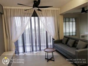 Condo balcony double day curtains layering with Venetian blinds for small window