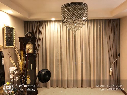 Pleated night curtains with day curtain for living room