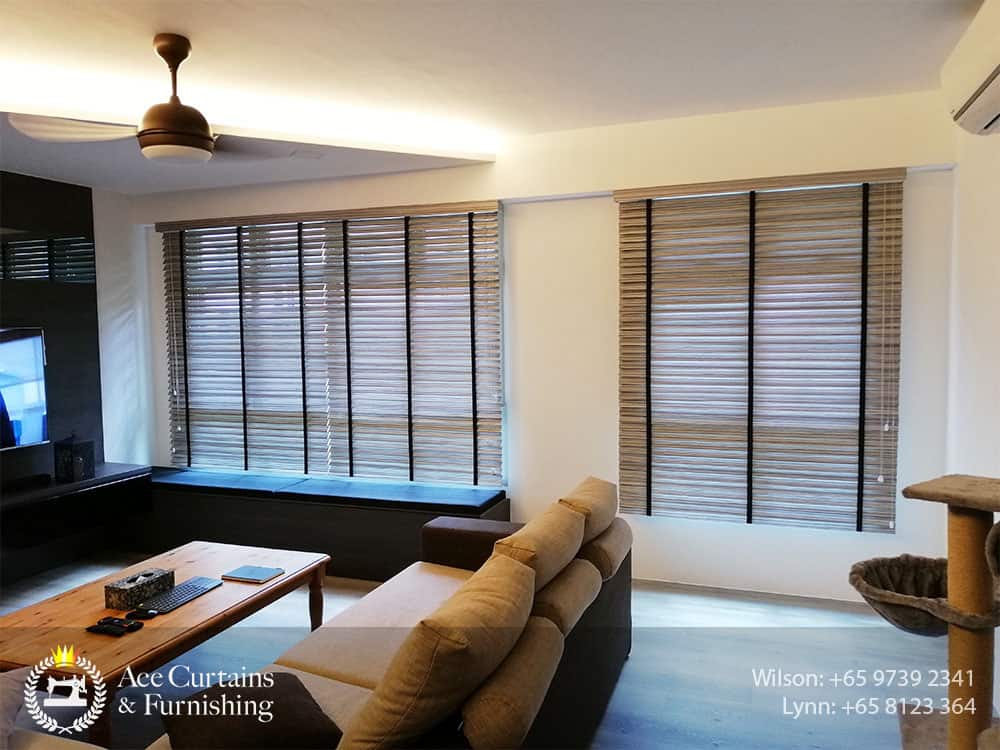 Living room PVC Venetian blinds set with wooden pattern