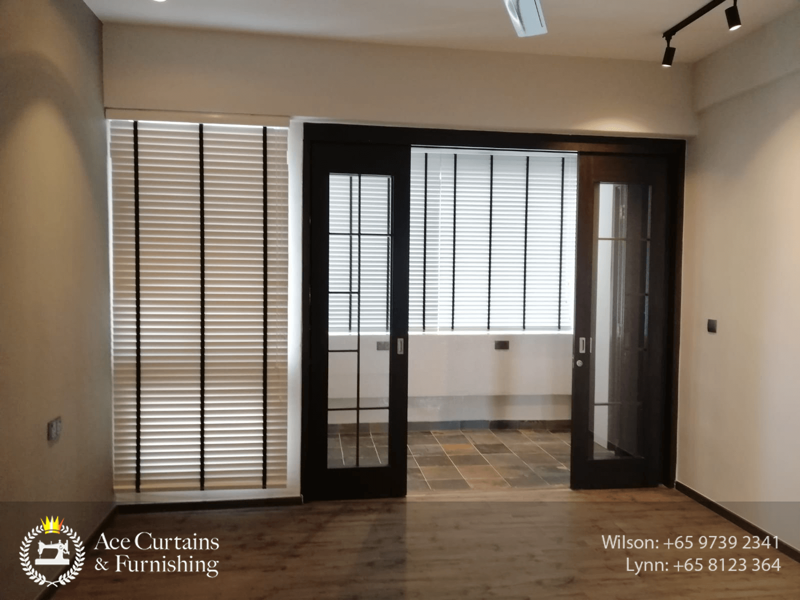home walkway black and white venetian blinds