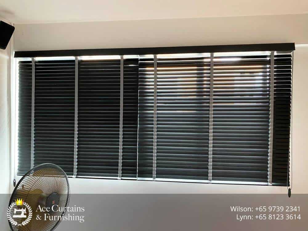venetian blinds with black slats