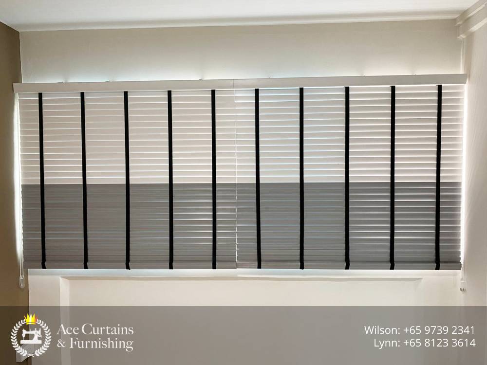 dual colour white and grey venetian blinds