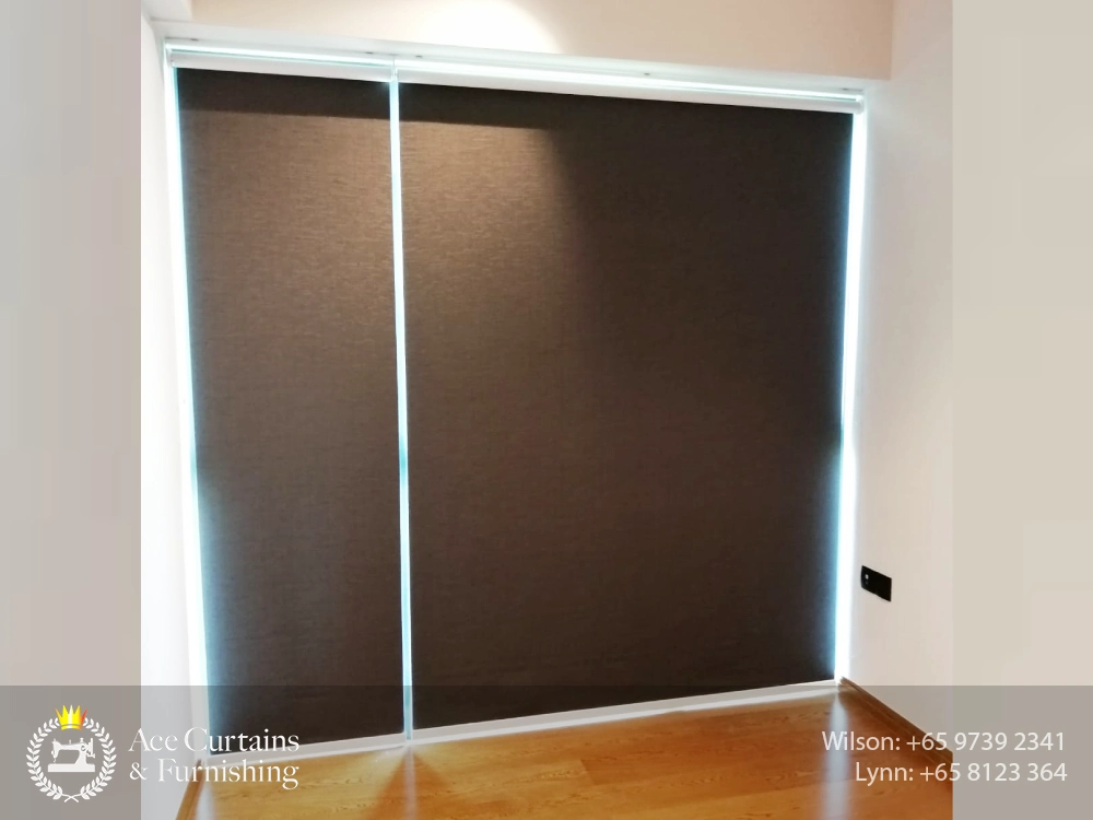 black fabric texture blackout roller blinds